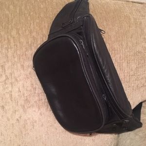 Black leather fanny pack, sling bag or travel bag